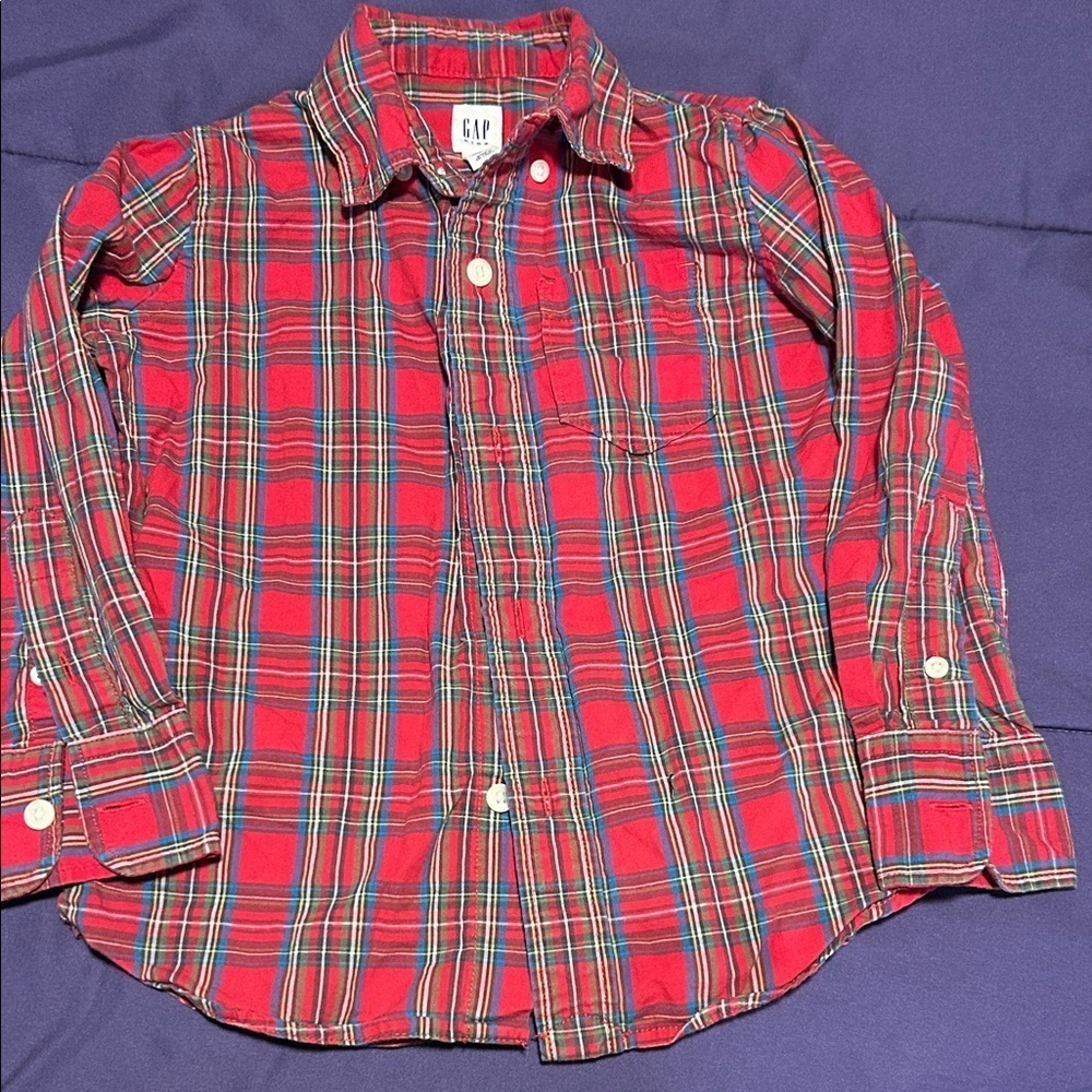 GAP Kids Red and Green Plaid Button Down Shirt